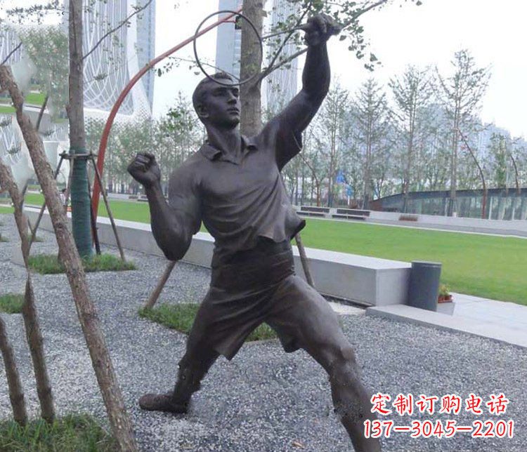 廊坊铜雕户外公园打羽毛球运动人物摆件
