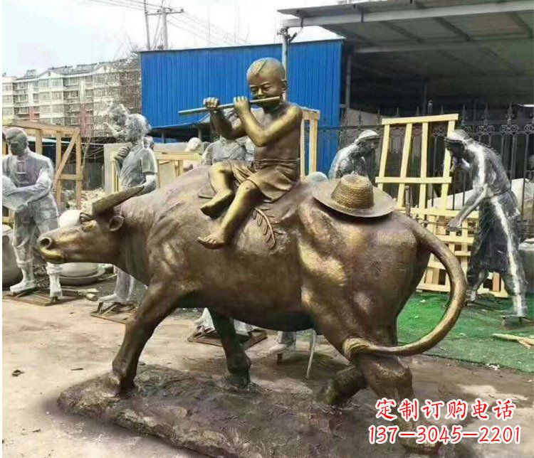 廊坊铜雕户外牧童骑牛雕塑摆件