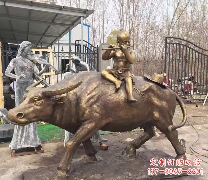 廊坊铜雕户外牧童骑牛