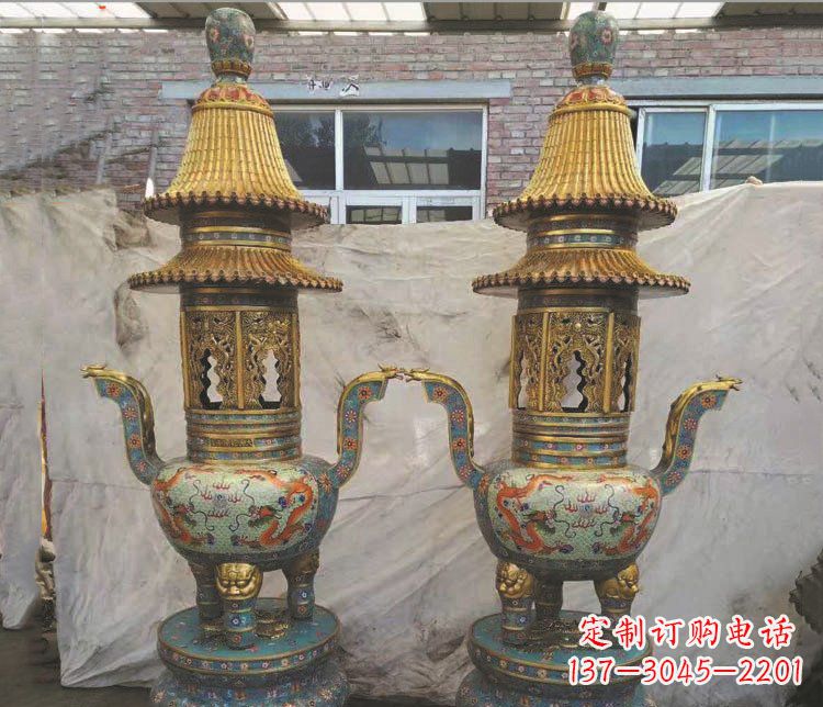 廊坊铜雕景泰蓝香炉雕塑摆件