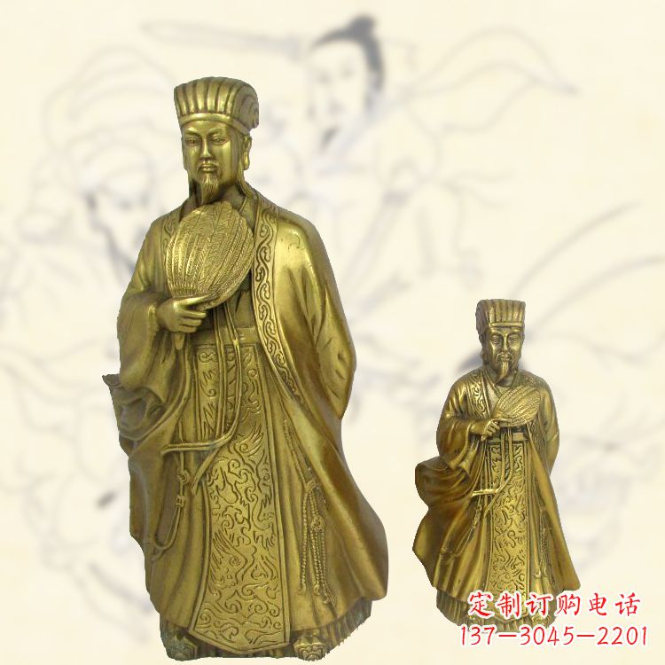 廊坊铜雕名人诸葛亮雕像-纯铜铸造三国人物雕塑