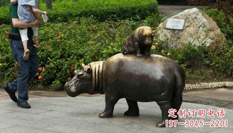 廊坊铜雕母子河马