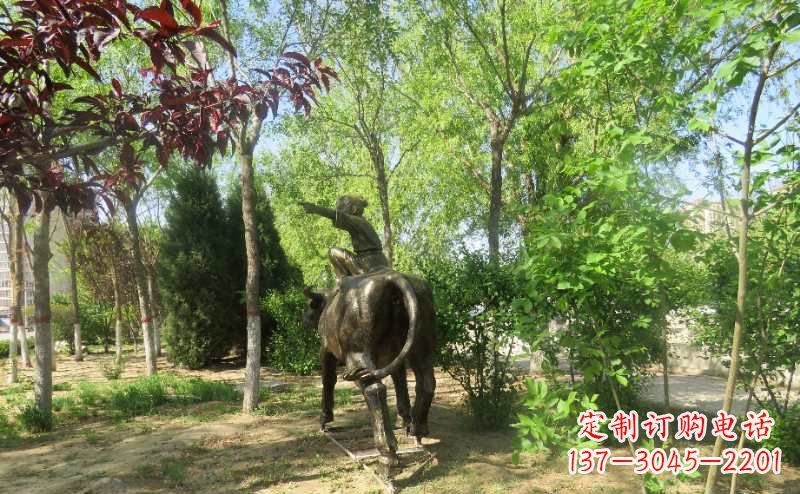 廊坊铜雕牧童骑牛雕塑
