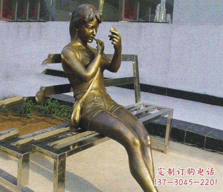 廊坊铜雕商业街化妆女孩人物雕塑