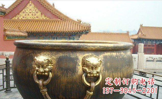 廊坊铜雕水缸寺庙景观雕塑 (2)