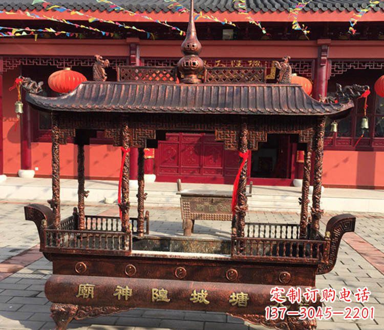 廊坊铜雕寺庙佛光普照香炉雕塑摆件