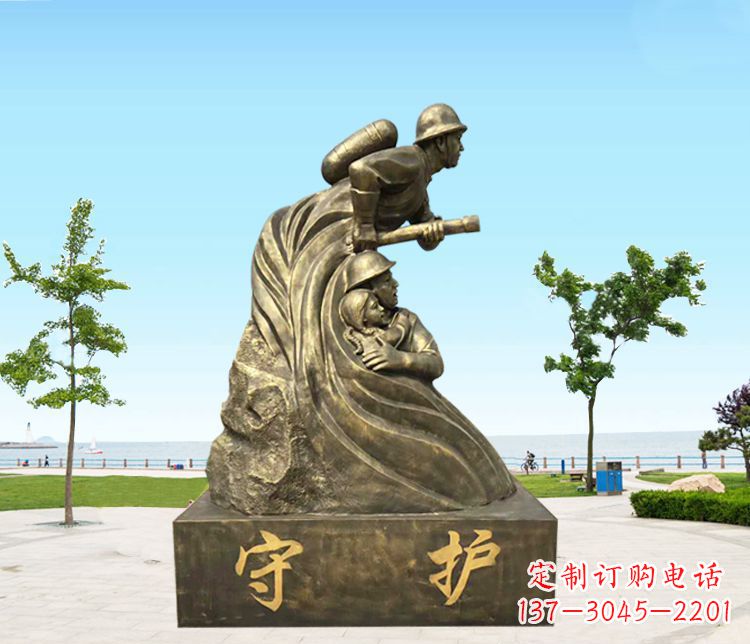 廊坊铜雕消防员守护雕塑