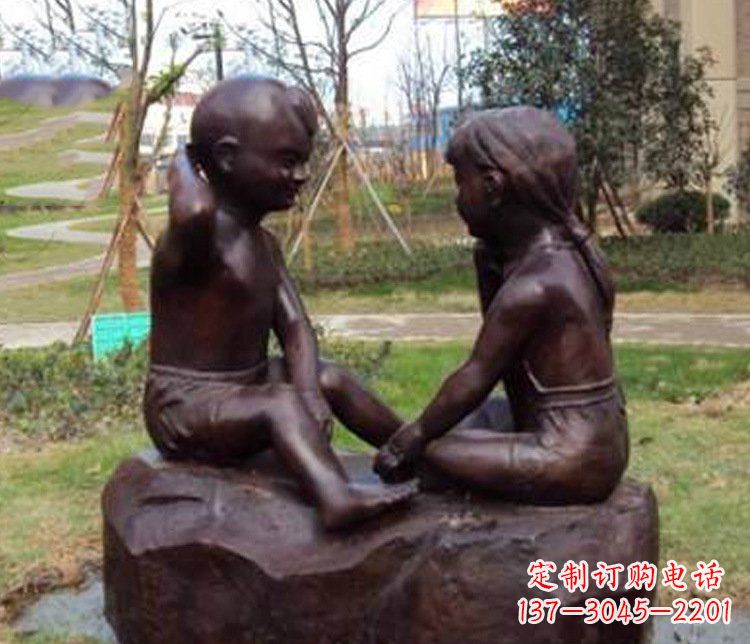 廊坊铜雕小区玩游戏儿童雕塑