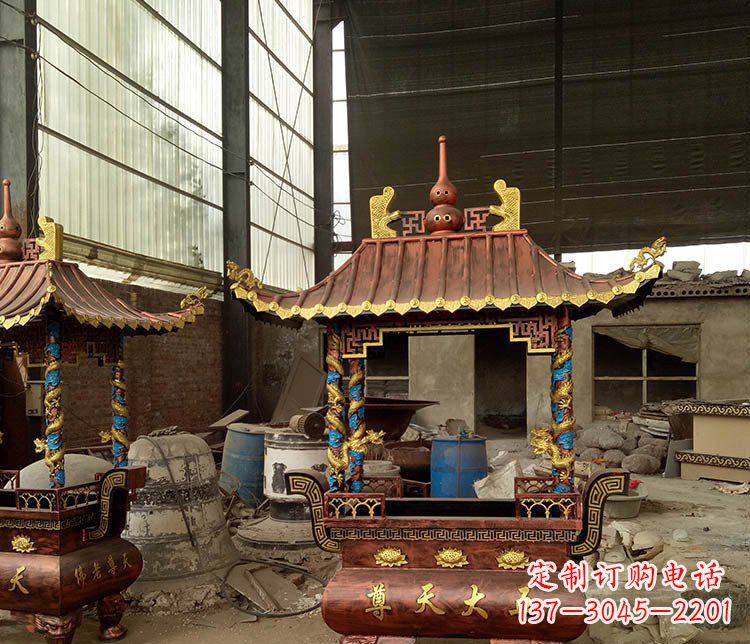 廊坊铜雕小型寺庙香炉摆件