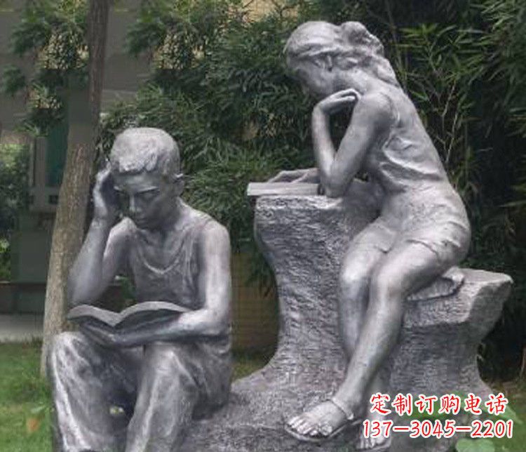 廊坊铜雕校园读书学生摆件