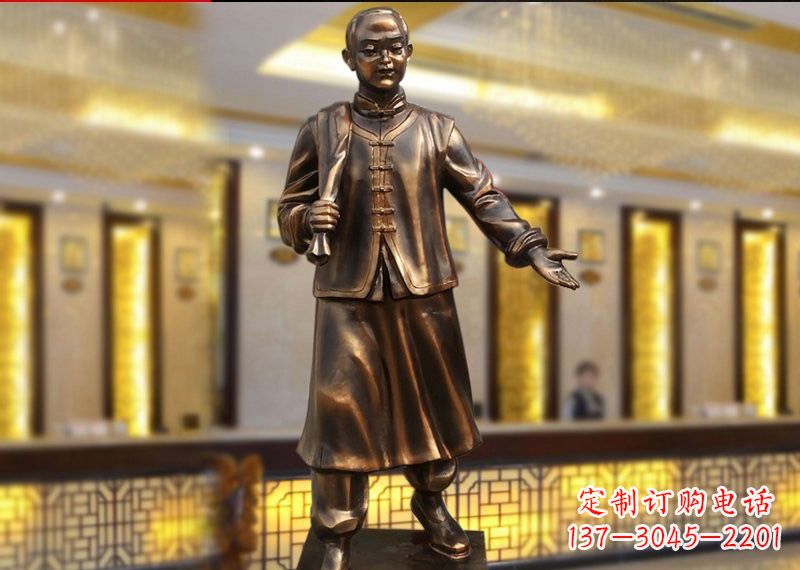 廊坊铜雕迎宾人物店小二