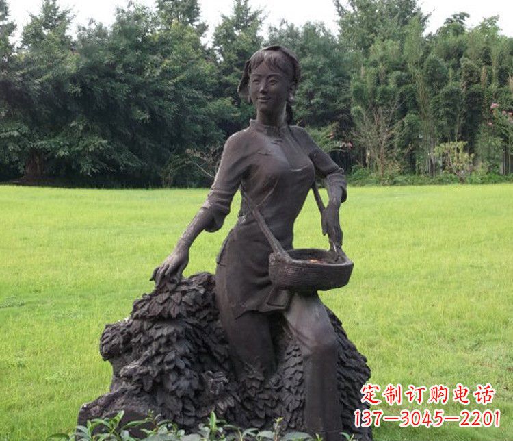 廊坊铜雕园林采茶女孩人物雕塑