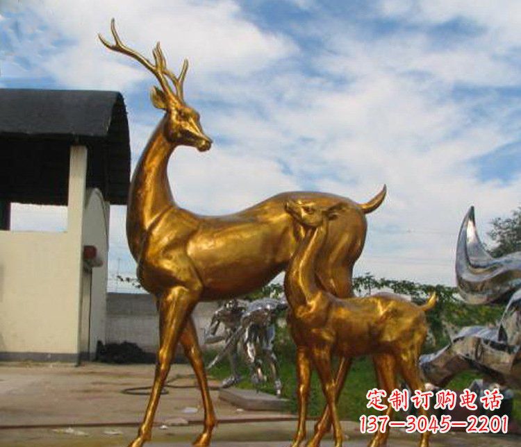 廊坊铜雕园林动物母子鹿雕塑