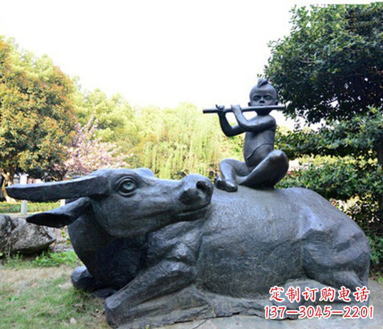 廊坊铜雕园林牧童骑牛景观摆件