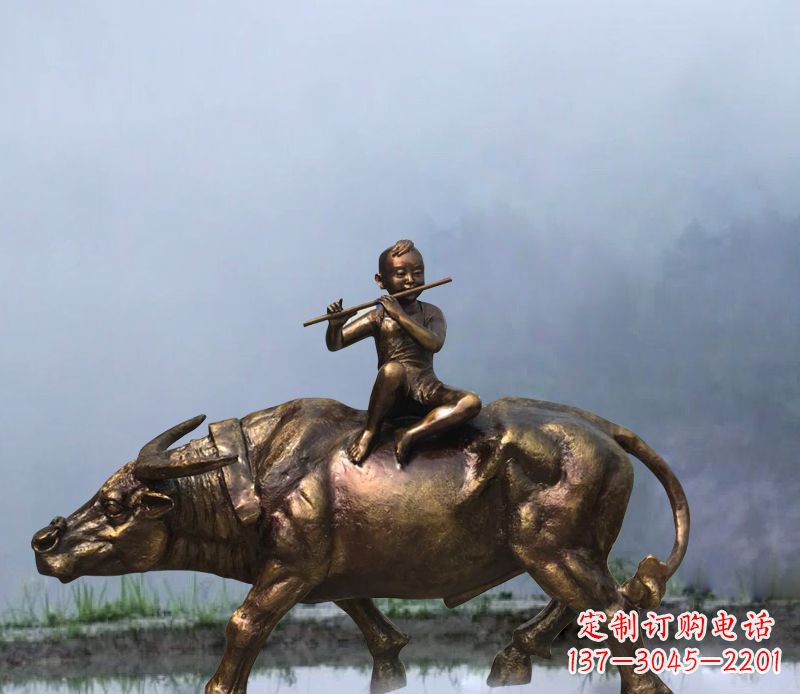 廊坊铜雕园林牧童骑牛