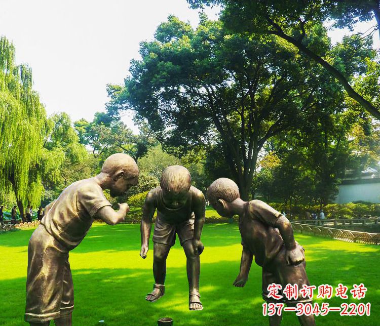 廊坊铜雕园林玩陀螺儿童雕塑