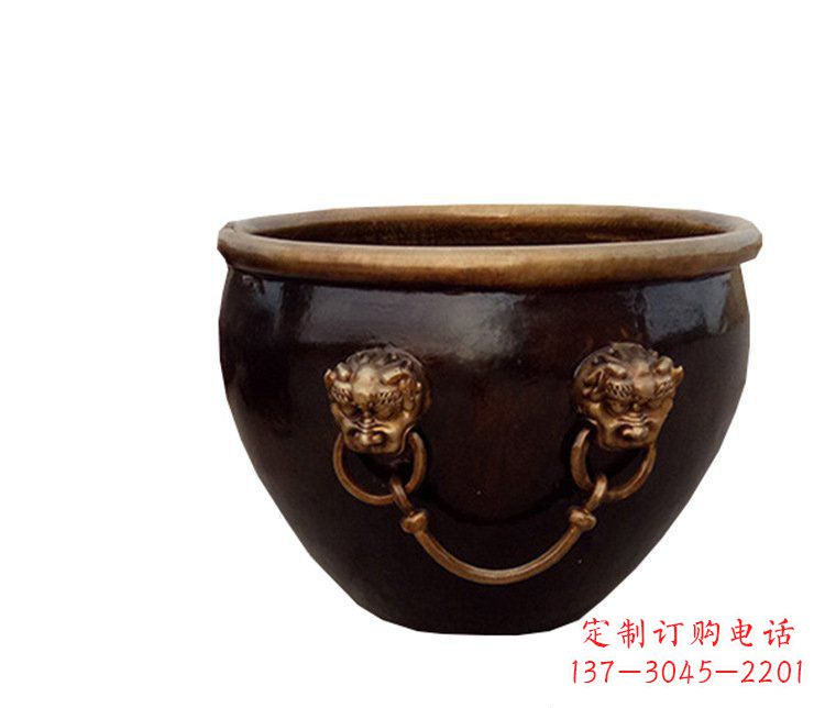 廊坊铜雕圆形荷花水缸雕塑 (4)