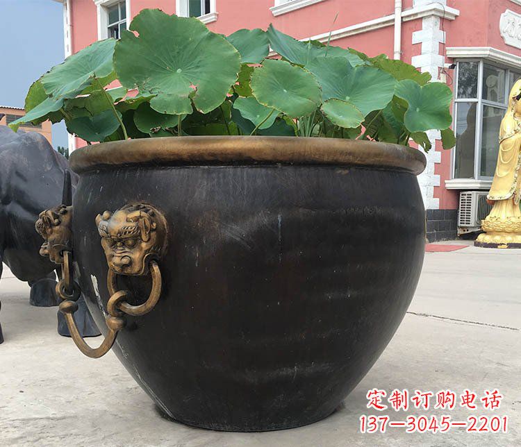 廊坊铜雕圆形荷花水缸雕塑 (3)