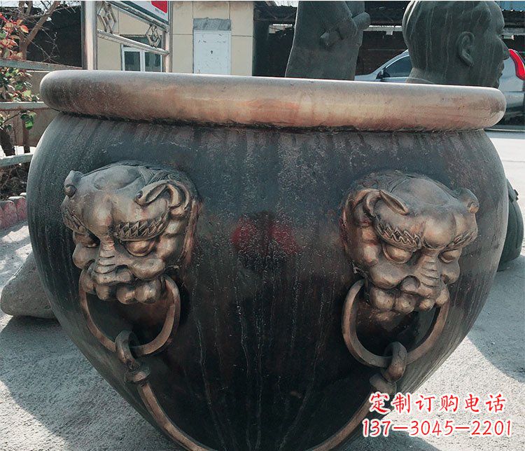 廊坊铜雕圆形荷花水缸雕塑 (6)