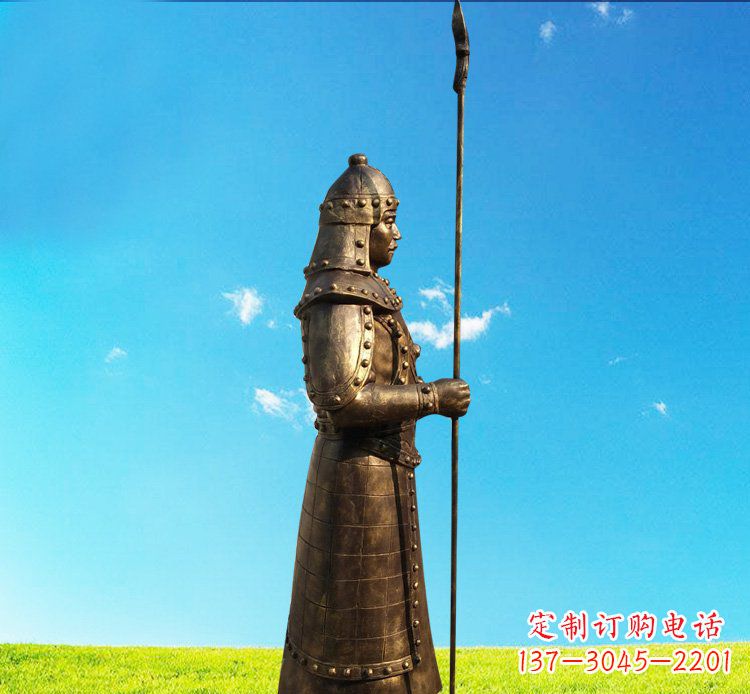 廊坊铜雕战士站岗古代人物雕塑
