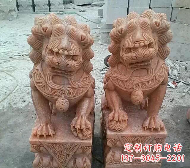 廊坊晚霞红传统狮子石雕