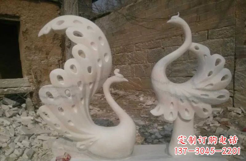 廊坊晚霞红抽象石雕孔雀