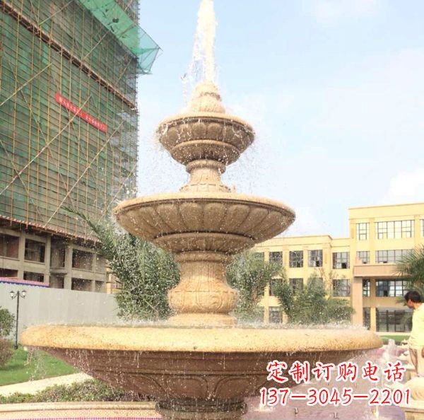 廊坊晚霞红大型多层喷泉石雕