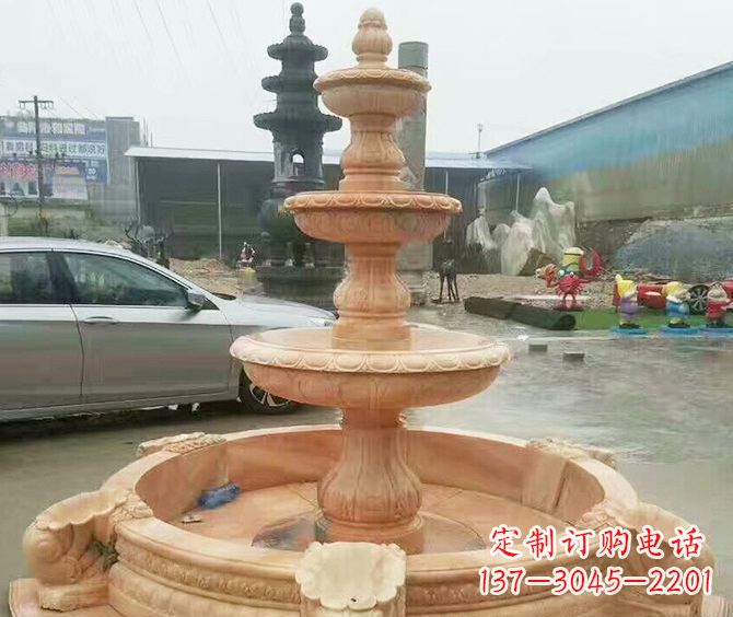 廊坊晚霞红多层大型石雕喷泉 (3)
