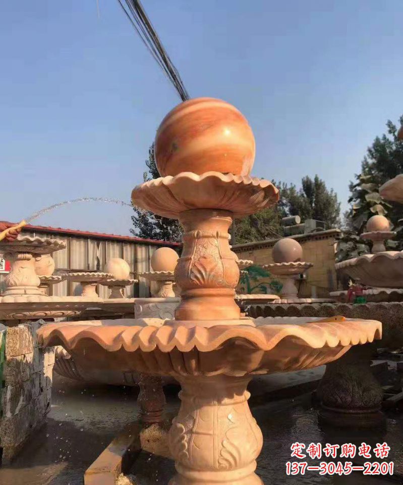 廊坊晚霞红风水球雕塑别墅庭院景观雕塑