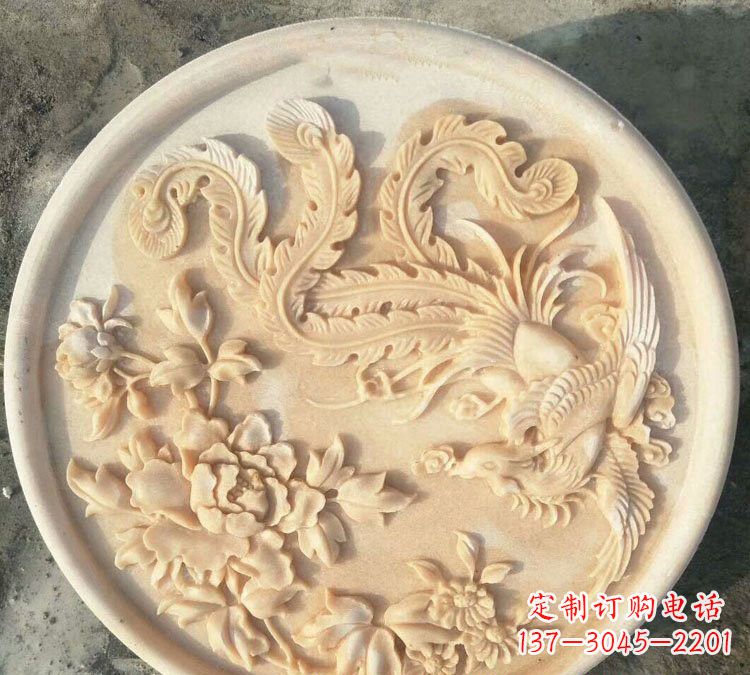 廊坊晚霞红凤凰牡丹石浮雕