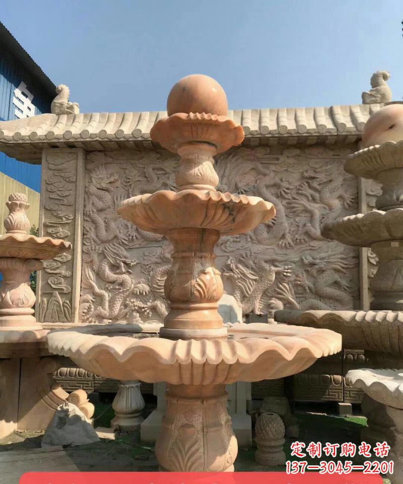 廊坊晚霞红风水球石雕喷泉