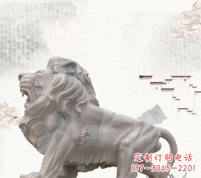 廊坊晚霞红公园动物仿真狮子石雕