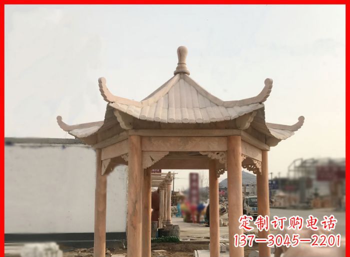 廊坊晚霞红公园六角石雕凉亭