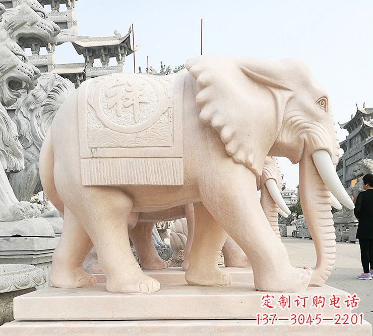 廊坊晚霞红吉祥如意大象石雕