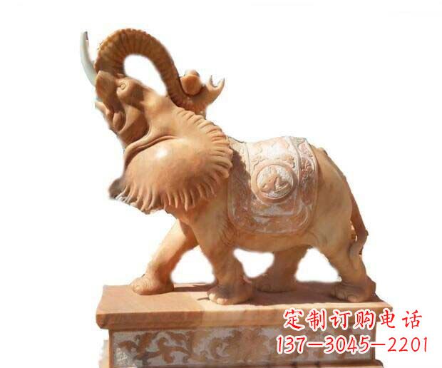 廊坊晚霞红吉祥如意象鼻朝天的大象石雕