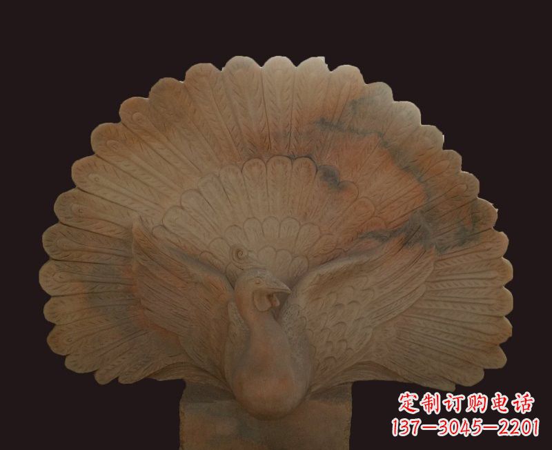 廊坊晚霞红开屏孔雀石雕