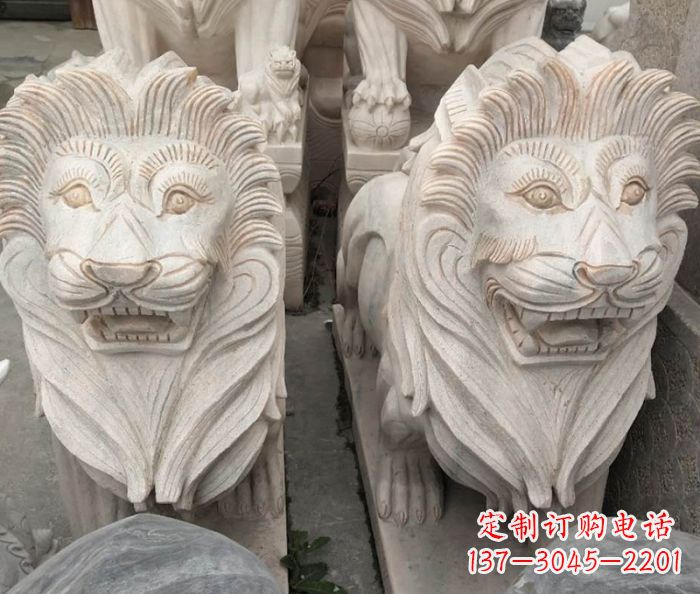 廊坊晚霞红欧式狮子石雕 (2)
