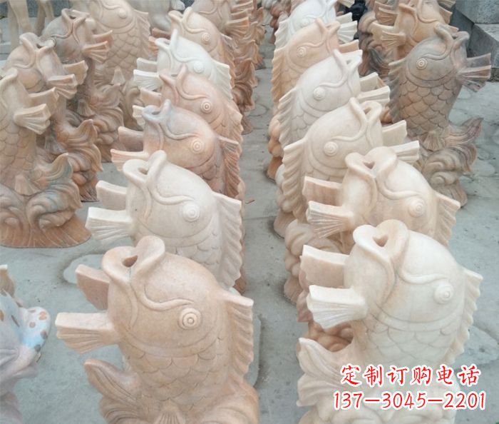 廊坊晚霞红喷水鲤鱼公园石雕 (2)