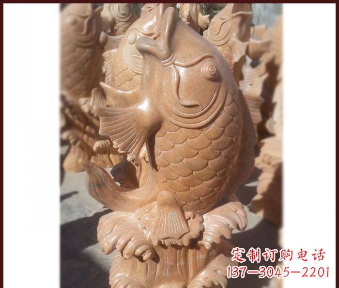 廊坊晚霞红喷水鲤鱼石雕 (3)