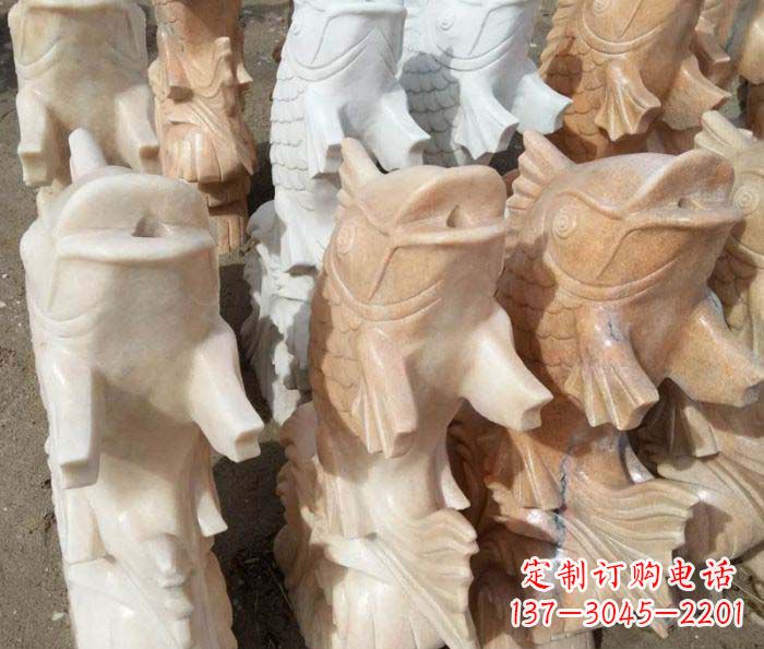 廊坊晚霞红喷水鲤鱼庭院石雕
