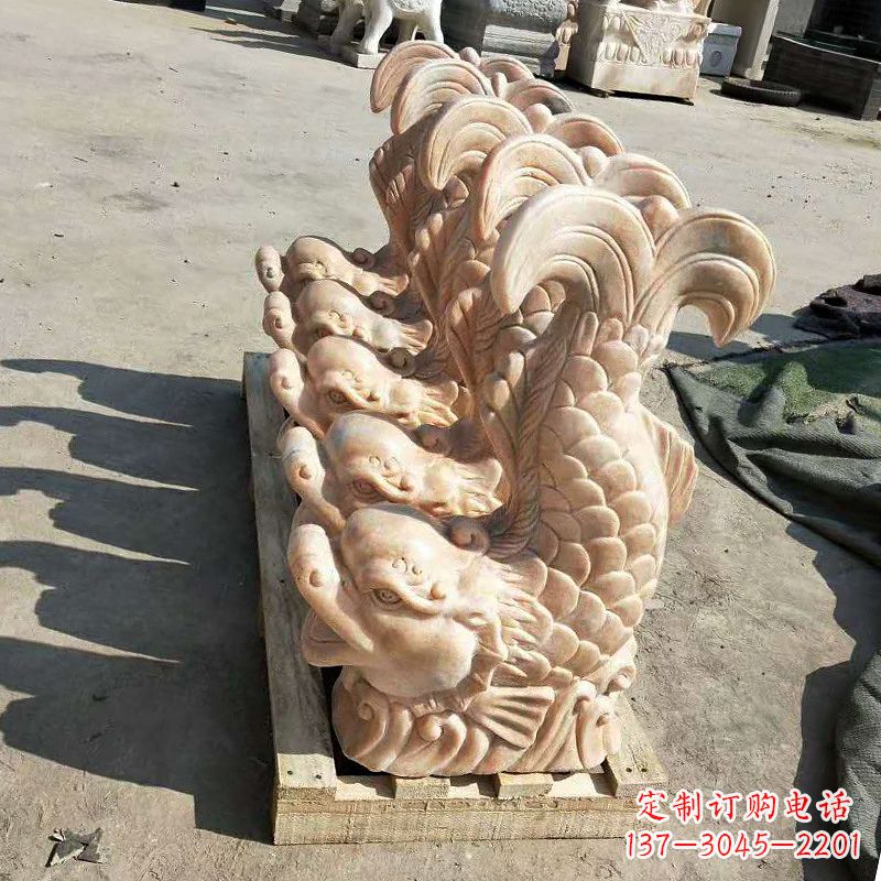 廊坊晚霞红喷水鱼石雕-园林水景喷泉动物雕塑摆件
