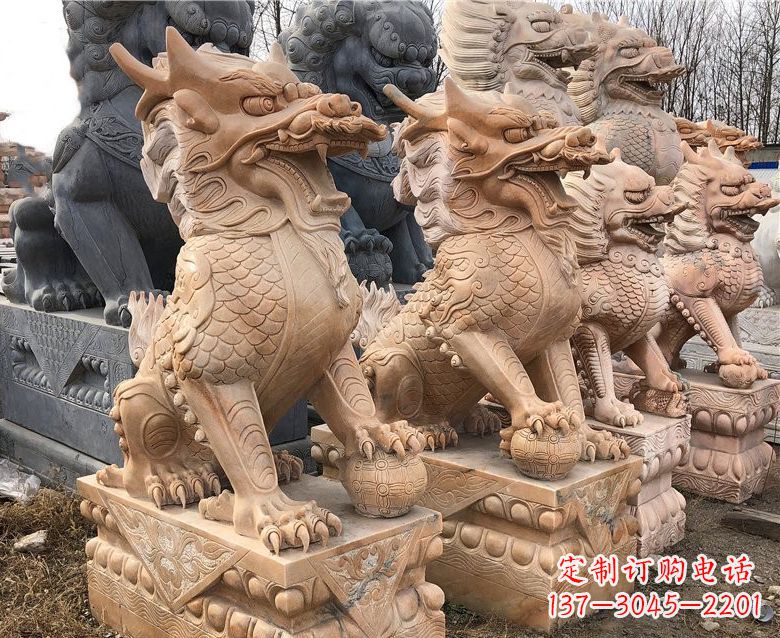 廊坊晚霞红麒麟石雕 (2)
