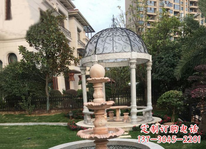 廊坊晚霞红三层风水球喷泉小区石雕