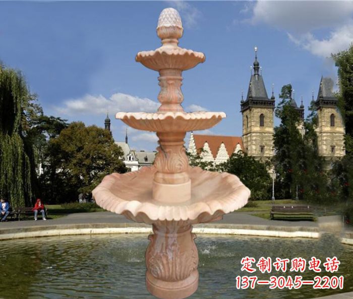 廊坊晚霞红三层喷泉广场石雕