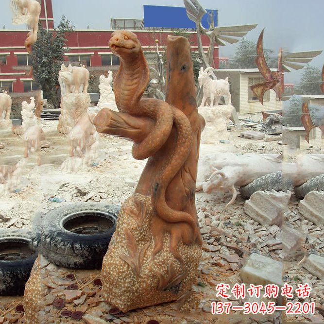 廊坊晚霞红蛇石雕-12生肖动物雕塑