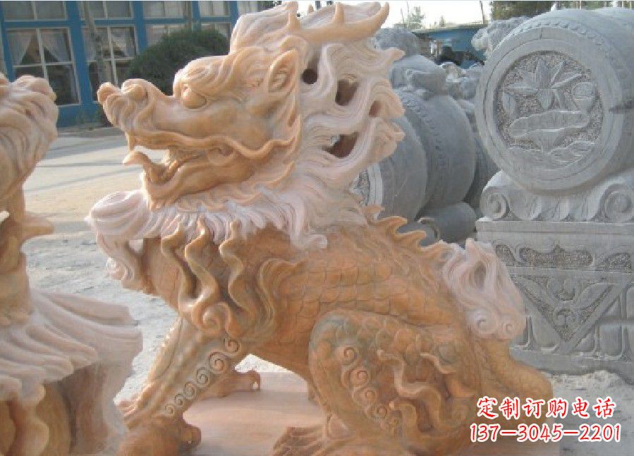 廊坊晚霞红神兽麒麟雕塑