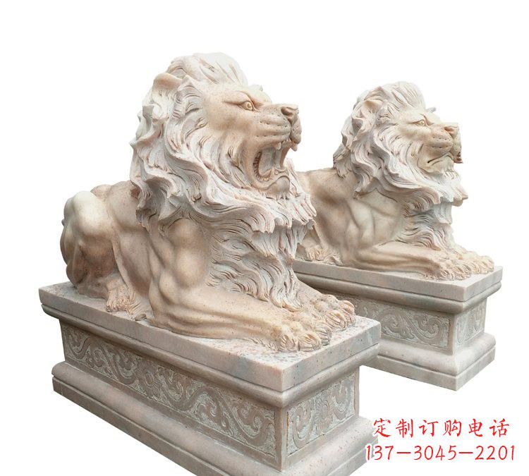 廊坊晚霞红石材欧式狮子