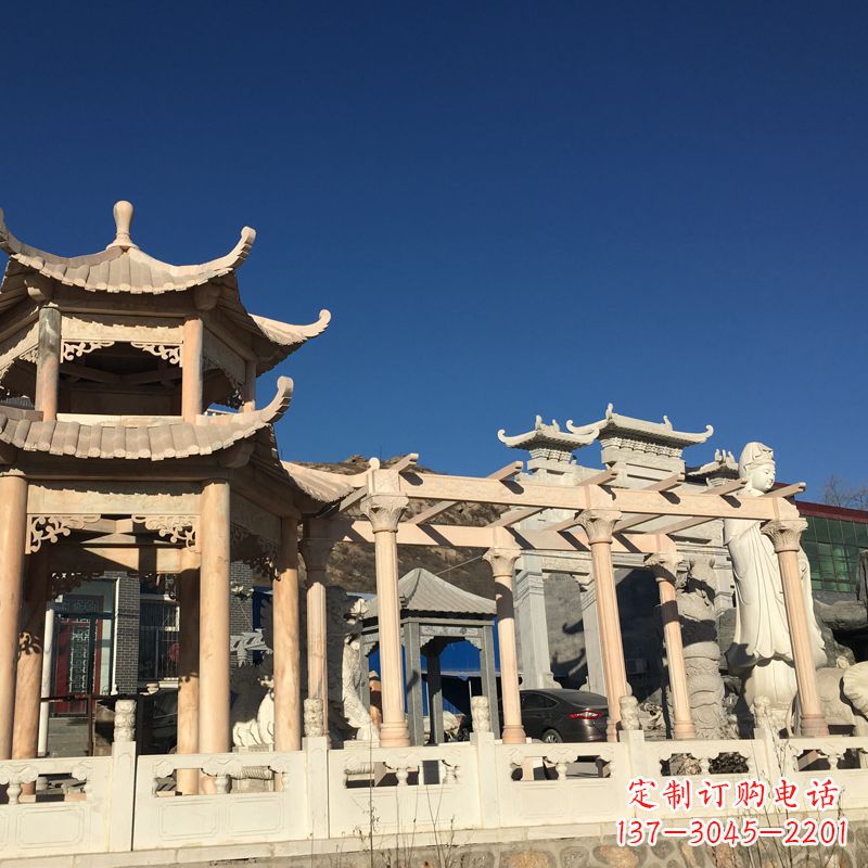 廊坊晚霞红石雕凉亭花架