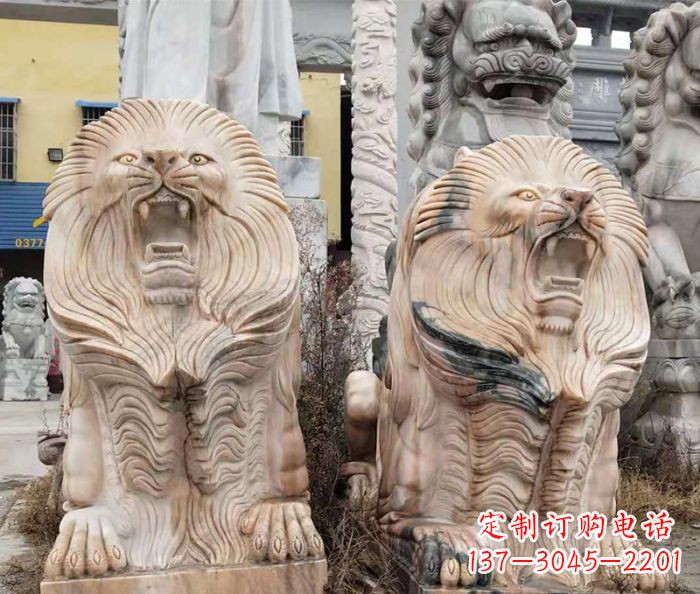 廊坊晚霞红石雕欧式石狮子