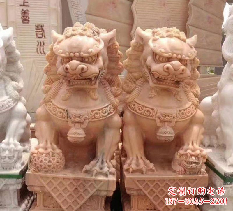 廊坊晚霞红石雕狮子